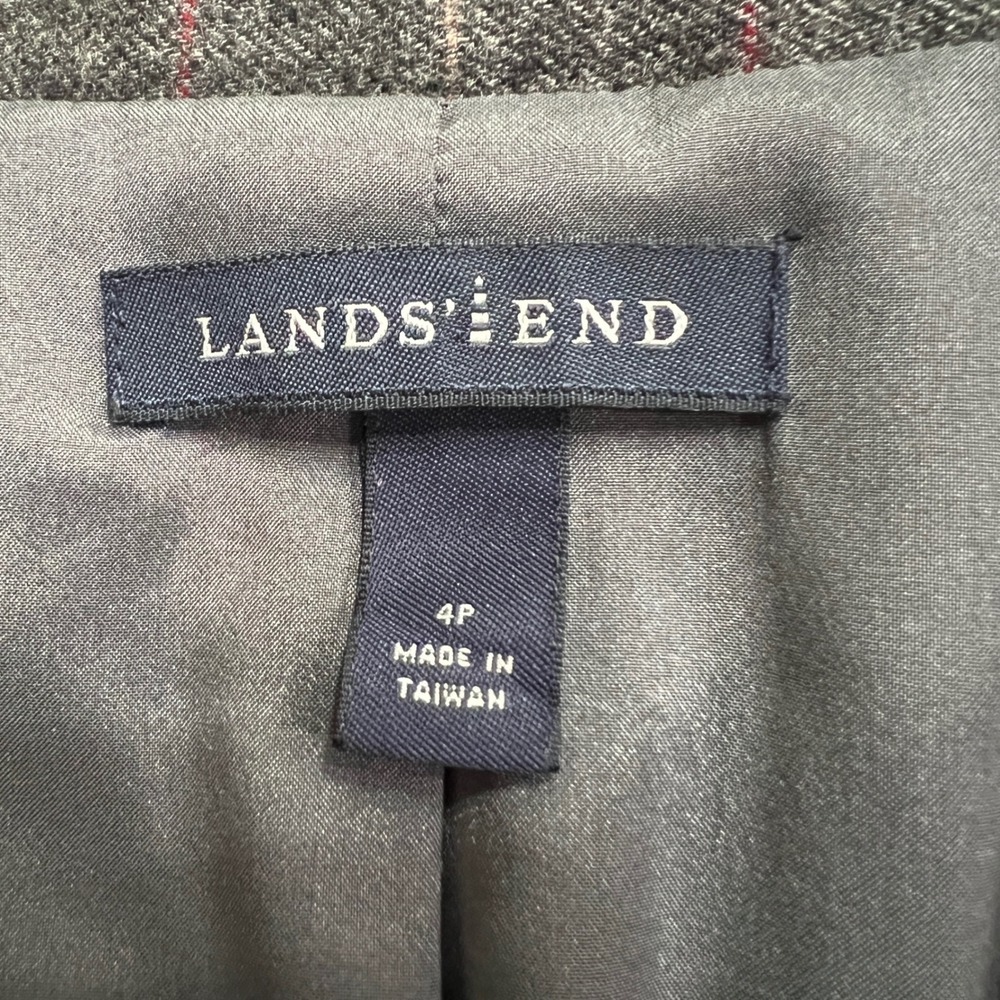 Lands' End 4P Wool Cashmere Stretch‎ Plaid Blazer Jacket Gray Career Business - Picture 3 of 7